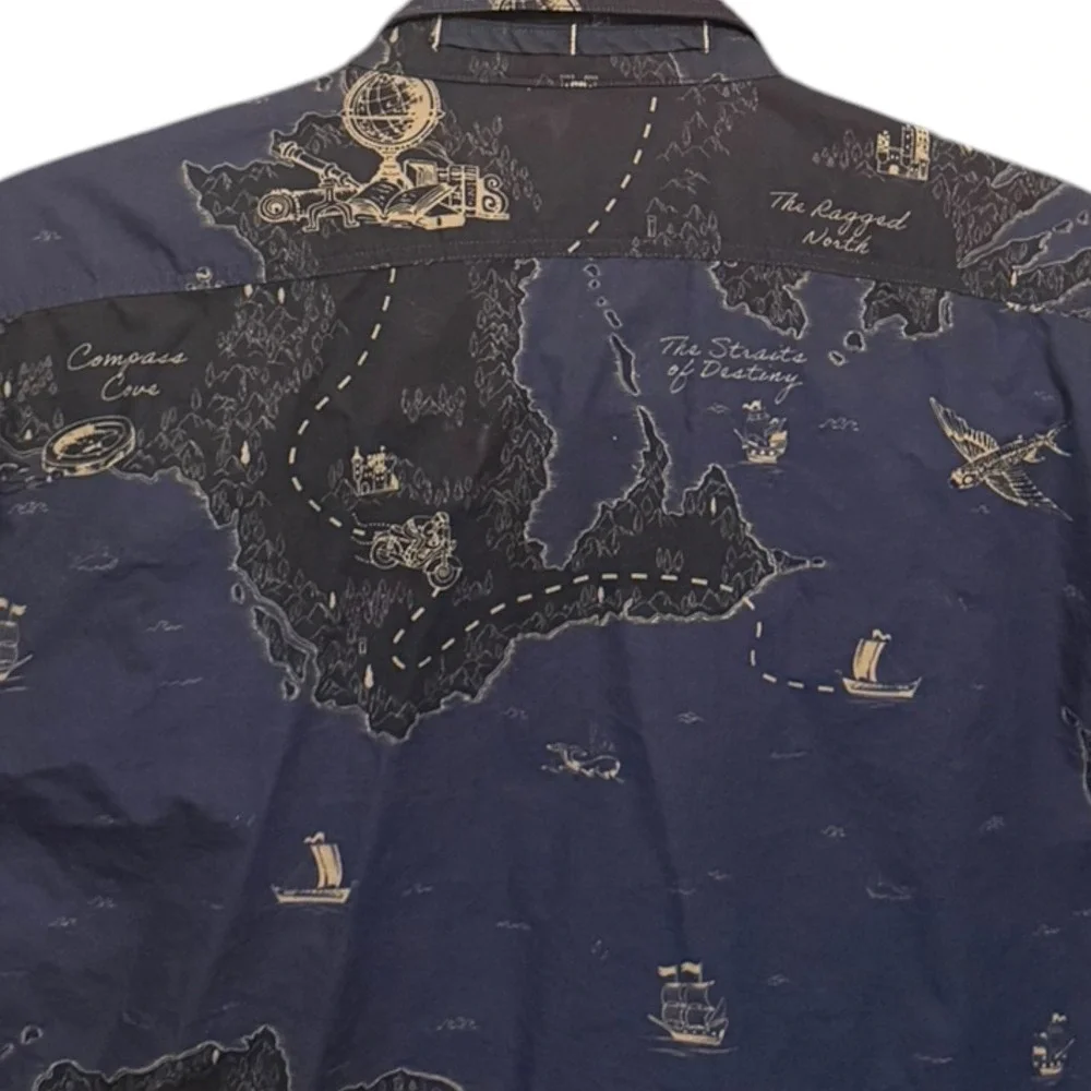 Banana Republic Heritage Map Print Button Down Shirt Mens Medium All Over Chart